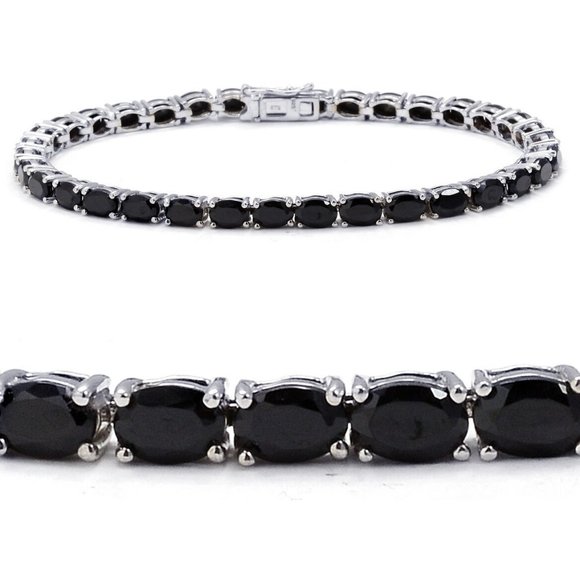 15.4 cts Rare Thai Black Spinel Sterling Silver Bracelet 8.5 in - Picture 1 of 11